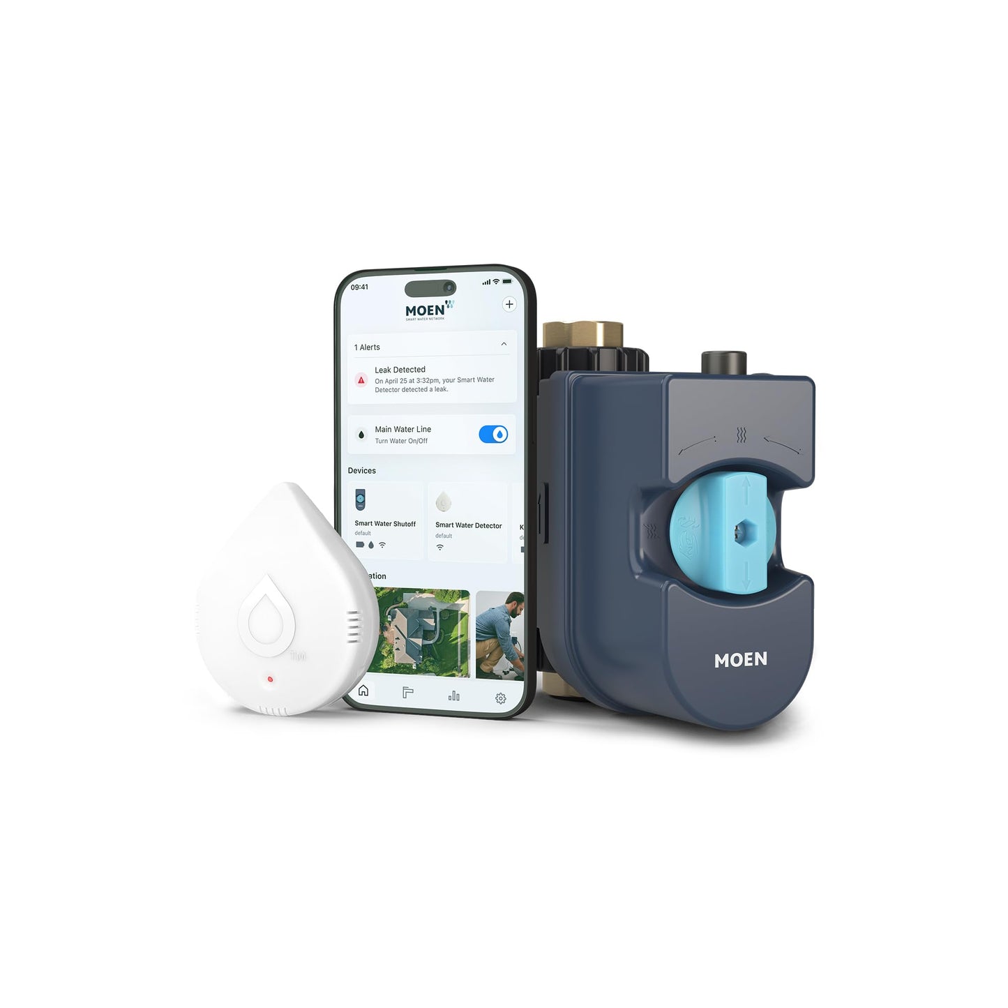 Flo by Moen 3/4-Inch Smart Water Shutoff with Smart Water Detector, 1-Pack