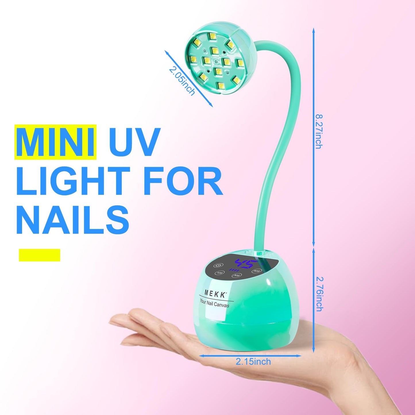 MEKK Gooseneck UV LED Nail Lamp - 36W Cordless Mini UV Light for Gel Nails for Home & Travel, Single Nails Light for Detail Work, Flash Cure Lamp with Auto Sensor, 4 Timers (Glazed Blue)