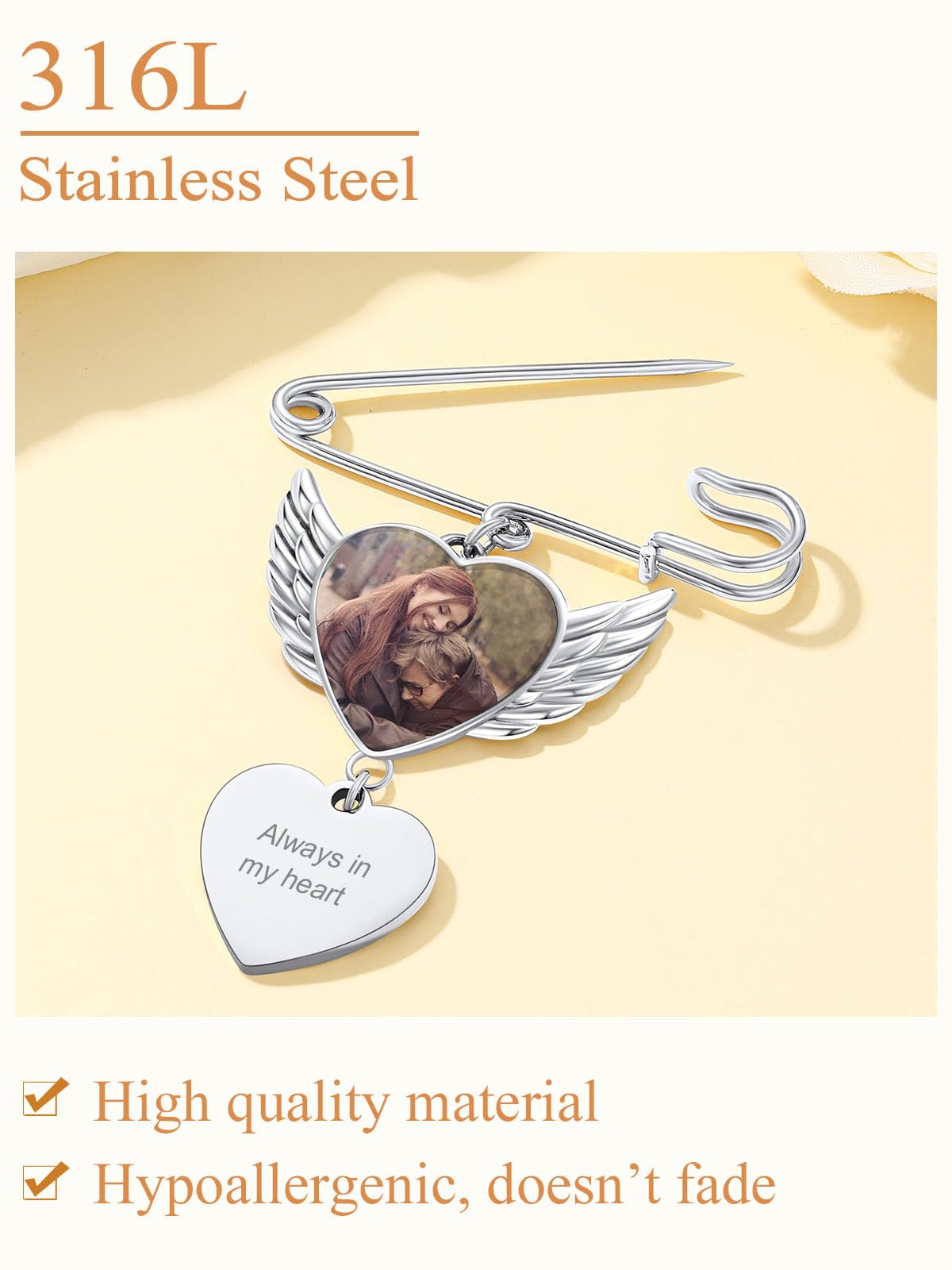 Custom4U Bouquet Picture Charm for Groom Names Customized Brooch for Wedding Memory Funeral Jewelry