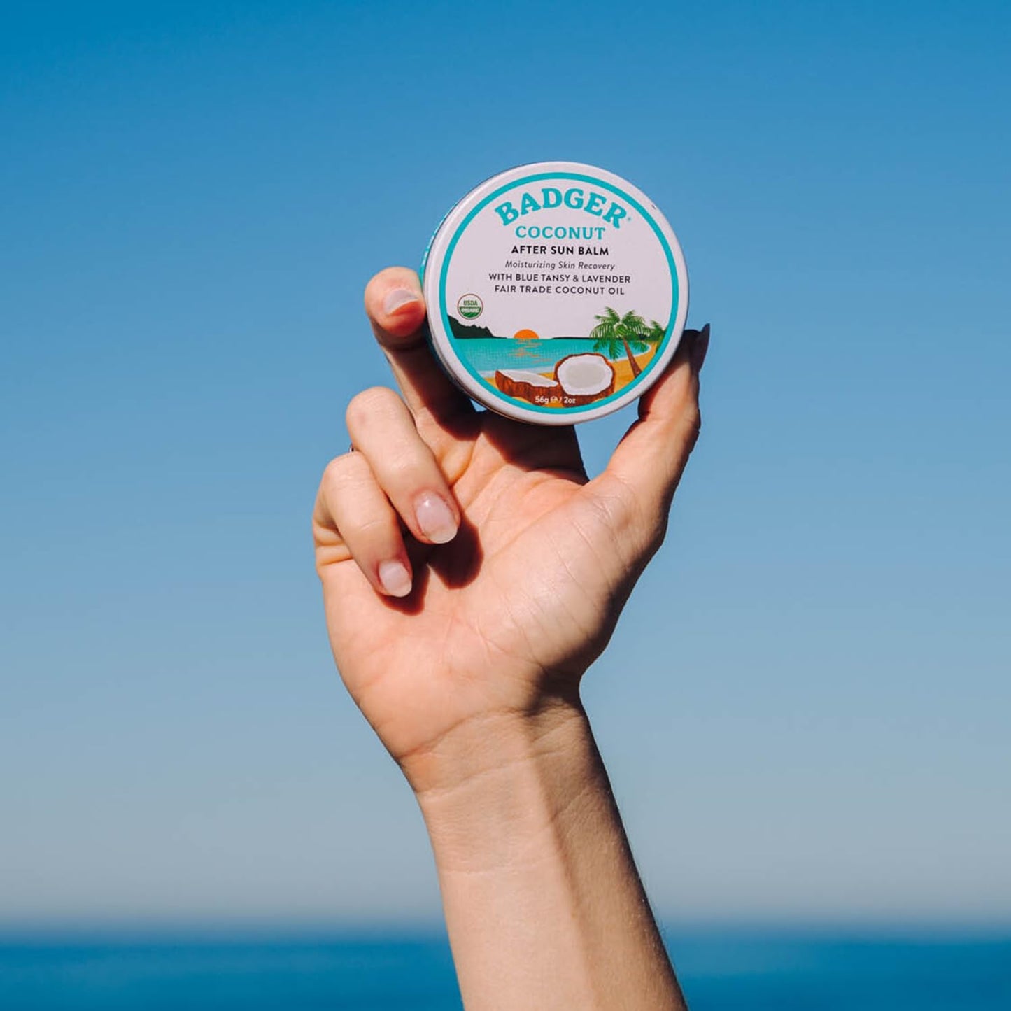 Badger Coconut AfterSun Balm, 100% Organic Soothing Sunburn Relief, Great Smelling, Moisturizing & Hydrating After Sun Skin Care, 2 oz Tin, 2-Pack