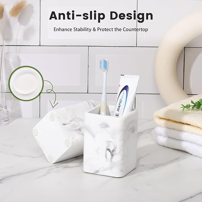 Luxspire Toothbrush Holders 2 Pack, Fast Drying Toothbrush Holders for Bathroom, Diatomite Toothbrush Cups Electric Toothbrush and Toothpaste Holder for Bathroom Countertop, Marble