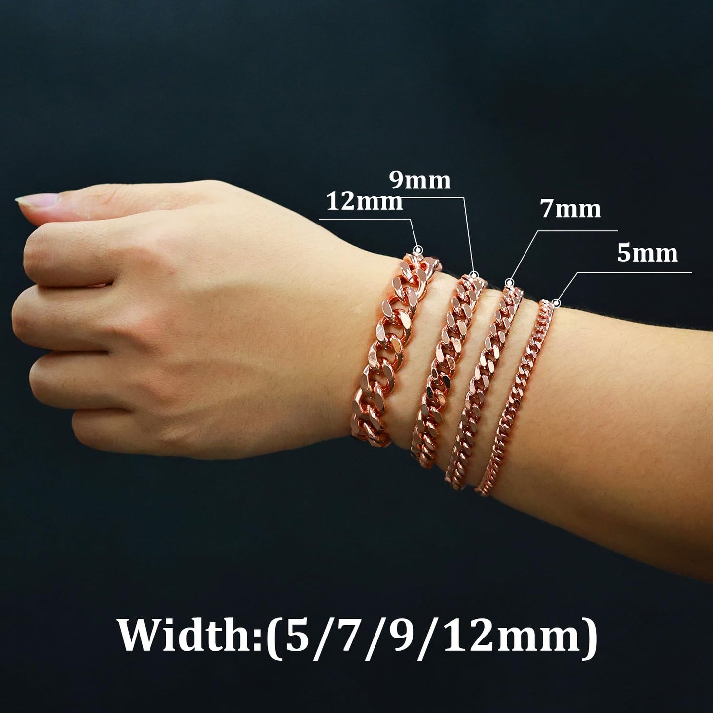 Heavenly Metals Copper Bracelet for Men & Women – 99.9% Pure Copper Cuban Link Chain – 5mm, 7mm, 9mm, 12mm Width – 6.5" to 9" Length – Gift Box Included – USA Brand