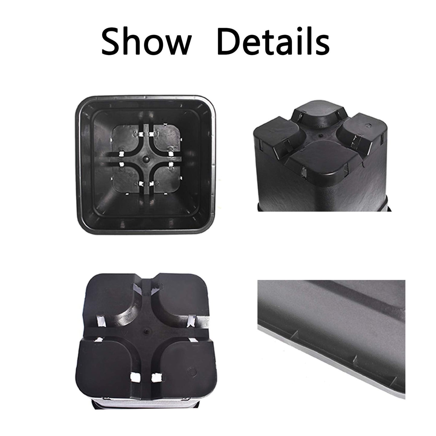 TINVHY 10-Pack 5 Gallon Square Plant Nursery Pot Grow Pots Black Nursery Container