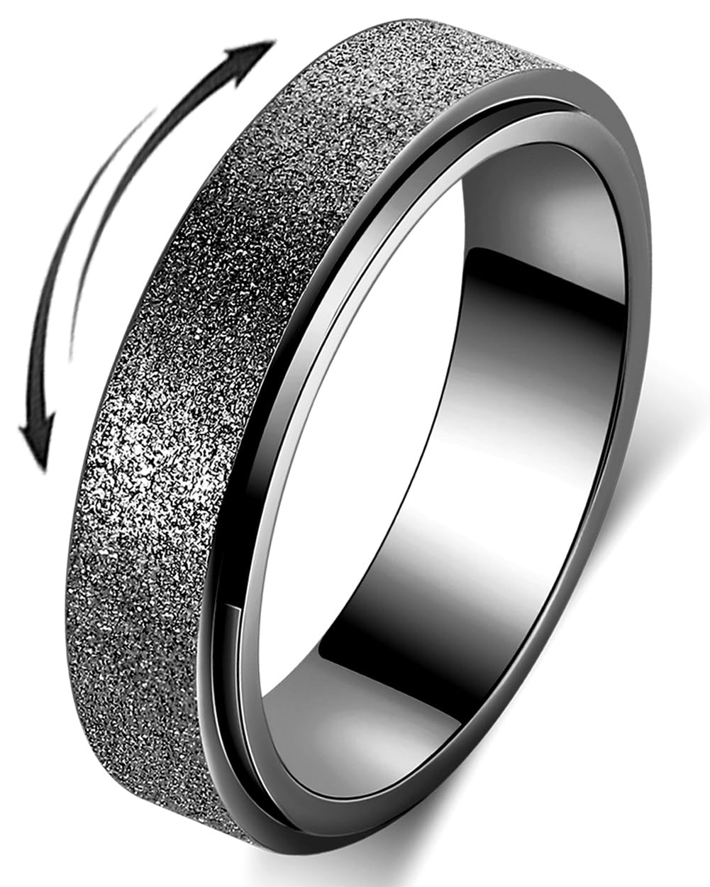 Anxiety Ring for Women Fidget Spinner Ring Fidget Toys Adults Titanium Stainless Steel Thumb Ring 6mm Wide Black Size 10