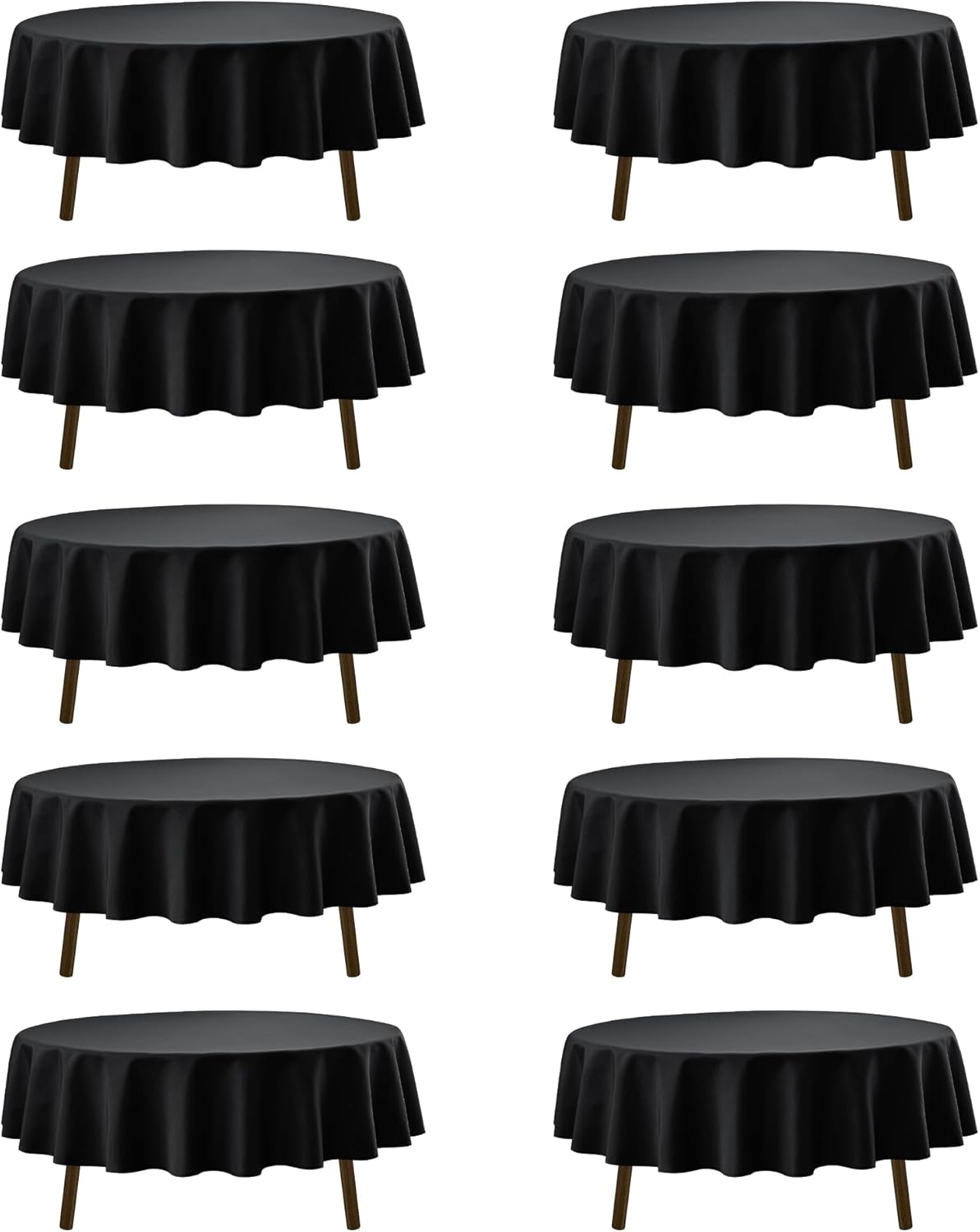 10-Pack Black Round Tablecloths, 70 Inches, Stain-Resistant Polyester for 3-4 Ft Round Tables - Washable Table Covers for Weddings, Banquets, Birthday Parties, Events