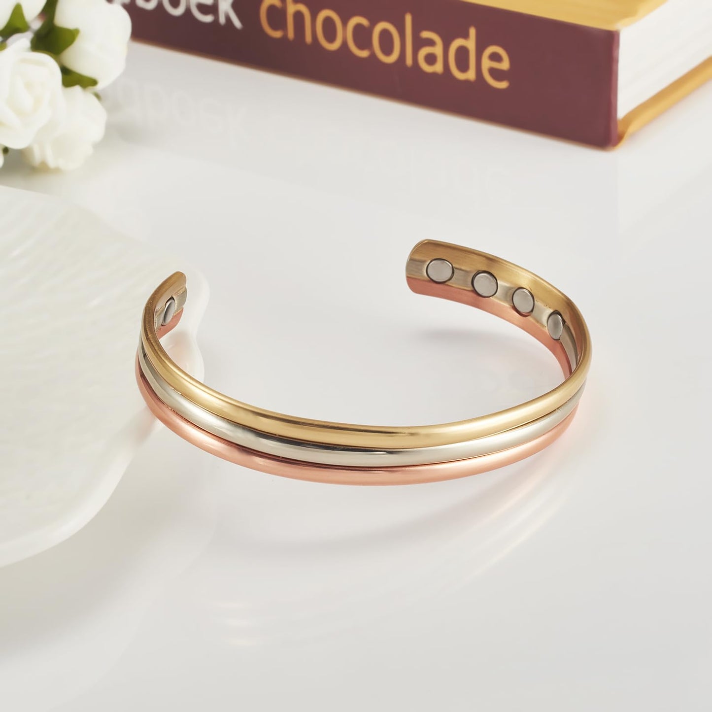 MagSølv Copper Magnetic Bracelets, 99% Pure Copper Bracelet for Women with 3500 Gauss, Adjustable Tricolor Gold Jewelry Gift