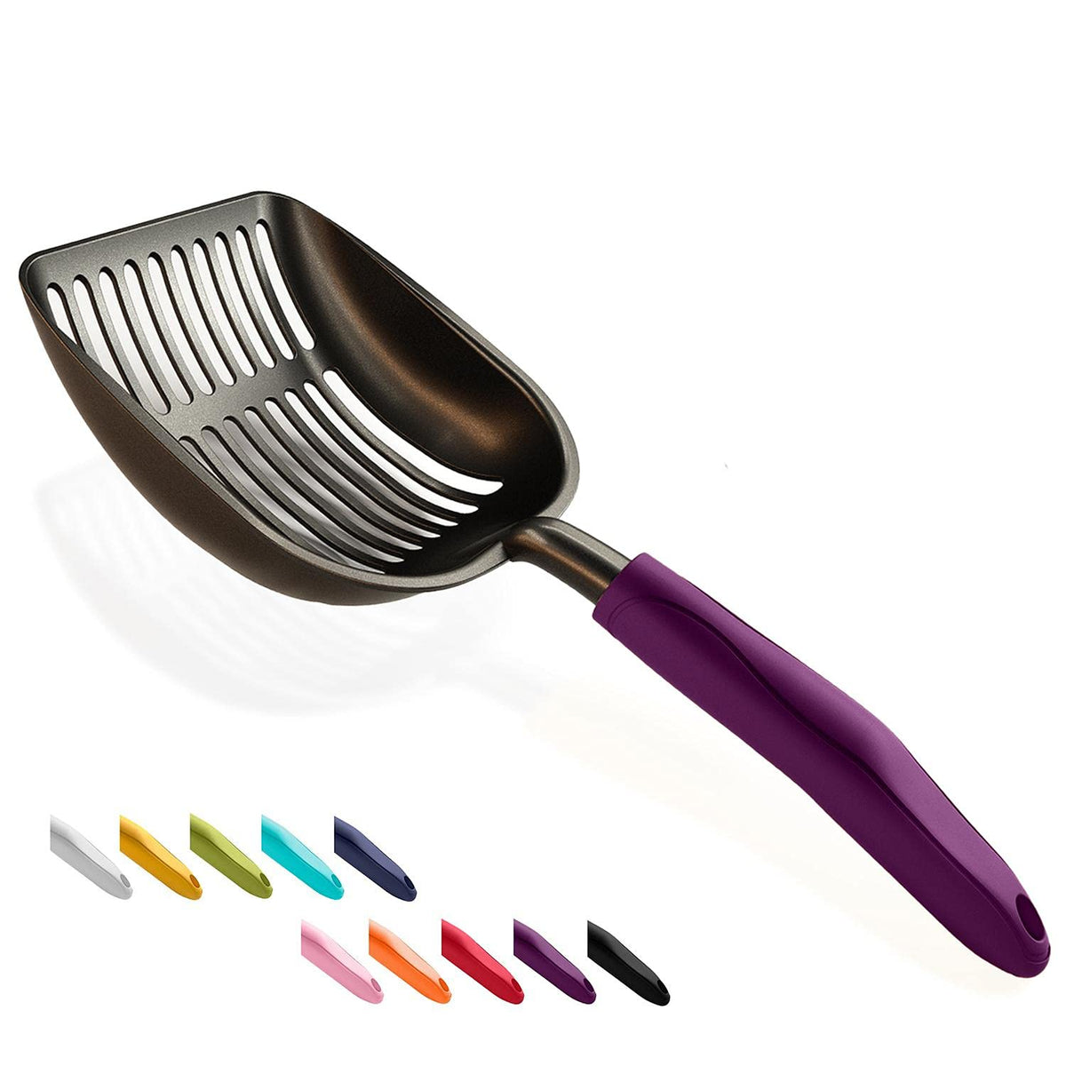 WePet Cat Litter Scoop, Non-Stick Plated Aluminum Alloy Sifter, Kitty Durable Metal Scooper, Deep Shovel, Long Handle, Kitten Pooper Lifter, Size Large, Coated Black Body with Pink Handle