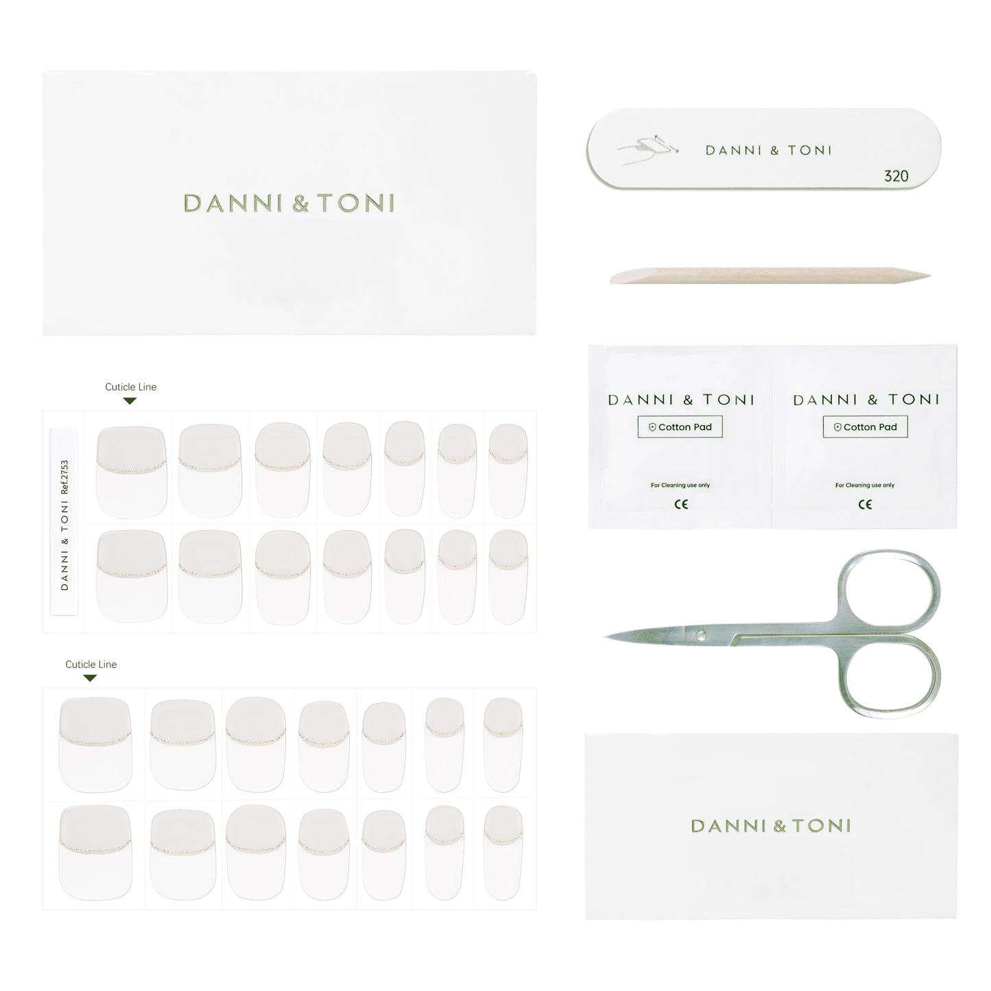 DANNI & TONI Semi Cured Gel Nail Strips French (Chic Line) Glitter French Line Gel Nail Wraps 28 Stickers