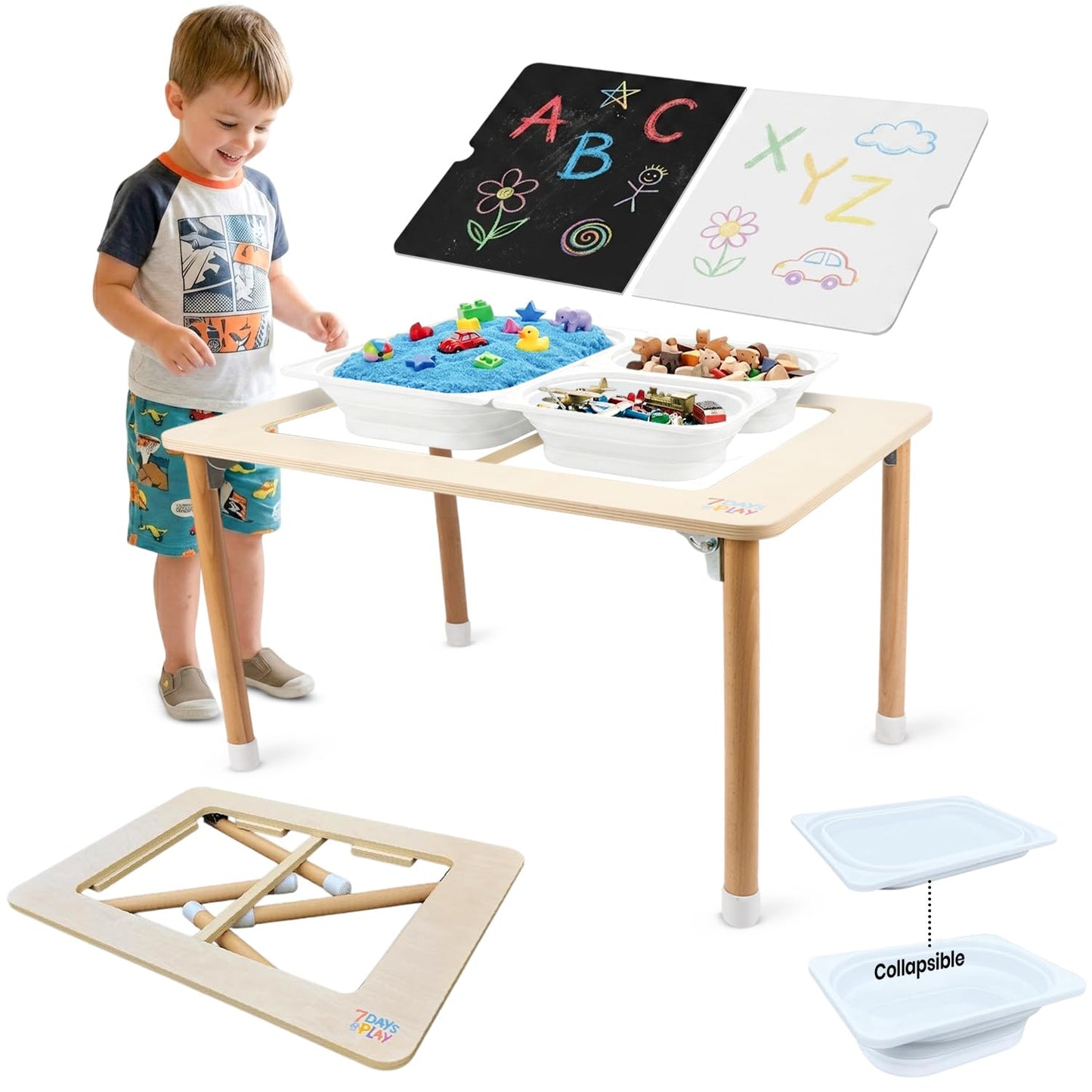 7 Days of Play Sensory Play Activity Table with Foldable Legs, Storage Bins, and Lid – Sensory Table for Toddlers & Kids | Great Gift for Birthdays, Christmas & Special Occasions