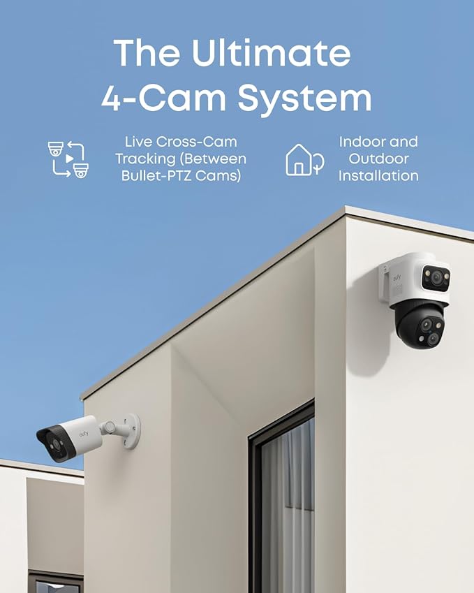 eufy PoE NVR Security Camera System S4, 24/7 Recording,Up to 16CH, 2TB HDD, 2 Bullet-PTZ Cams, 2 Bullet Cams, 360° PTZ, AI Auto Framing & Tracking, Smart Video Search, Color Night Vision