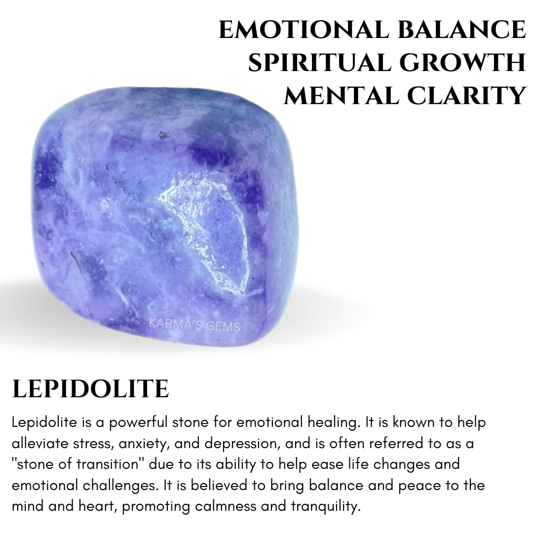Karma Gems Lepidolite Tumbled Stones Natural Crystal Kit for Reiki Healing Crystal Polished, Tumble Stones, Chakra Balancing, Reiki Gift, Home Decor (15-25 MM)