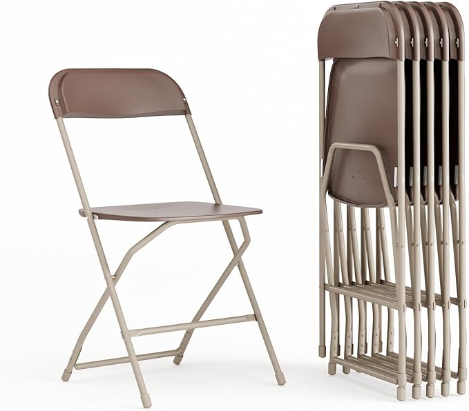 Flash Furniture Hercules Series Plastic Folding Chair - Brown - 6 Pack 650LB Weight Capacity Comfortable Event Chair-Lightweight Folding Chair