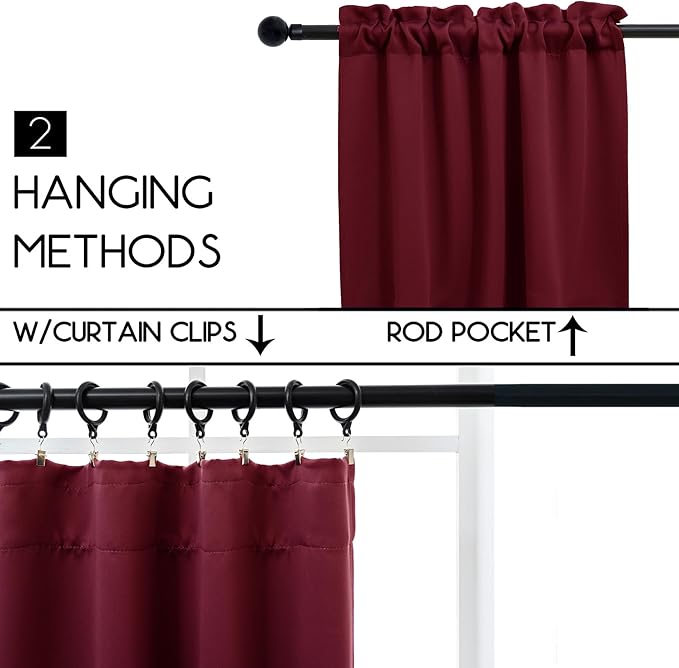 Pickluc Blackout Kitchen Curtain 20 Inches Long, Rod Pocket Cafe Tier Curtains for Small Window Treatment in Living Room, Basement, RVs, Cabinets, 2 Panels, W24 X L20 Inch, Burgundy Red