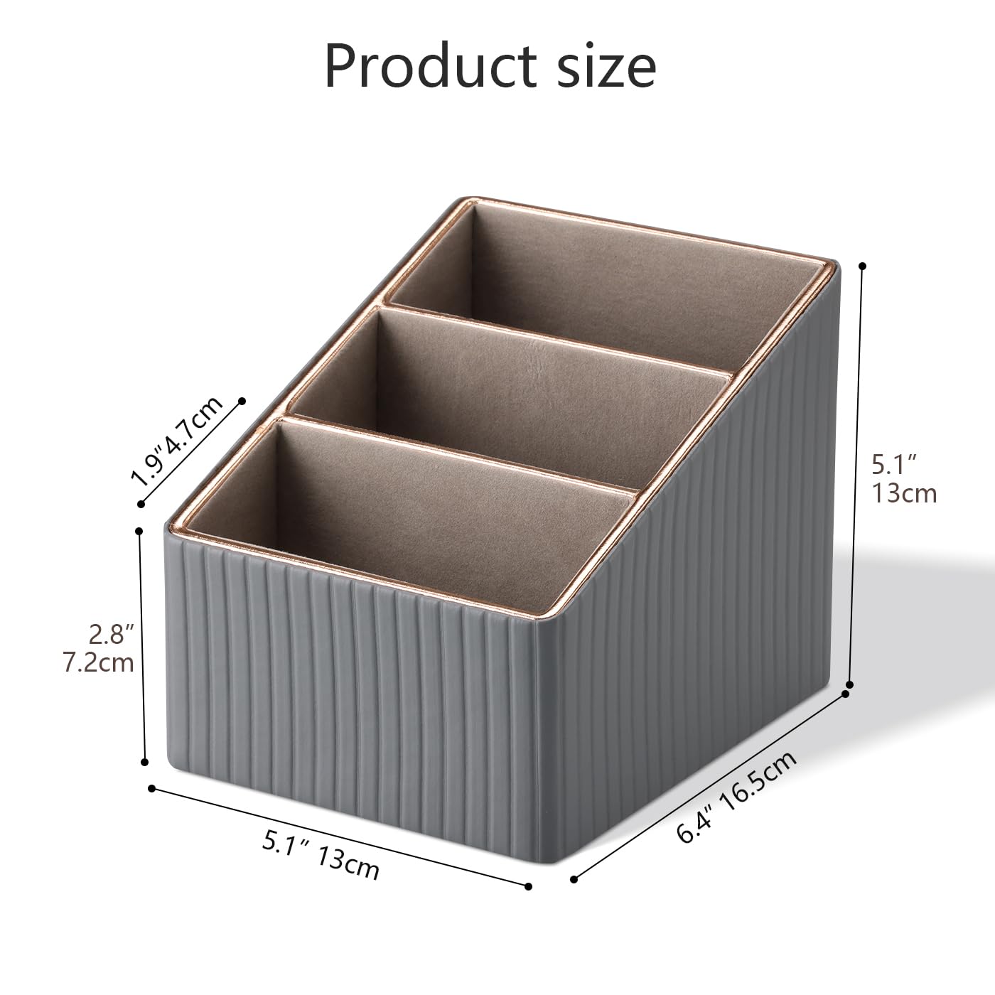 KINGFOM 3 Slot PU Leather Remote Controller Holder, Home Sundries Storage Box, TV Guide/Mail/CD Organizer/Caddy/Holder with Free Cable Desk Organizer (Gray)