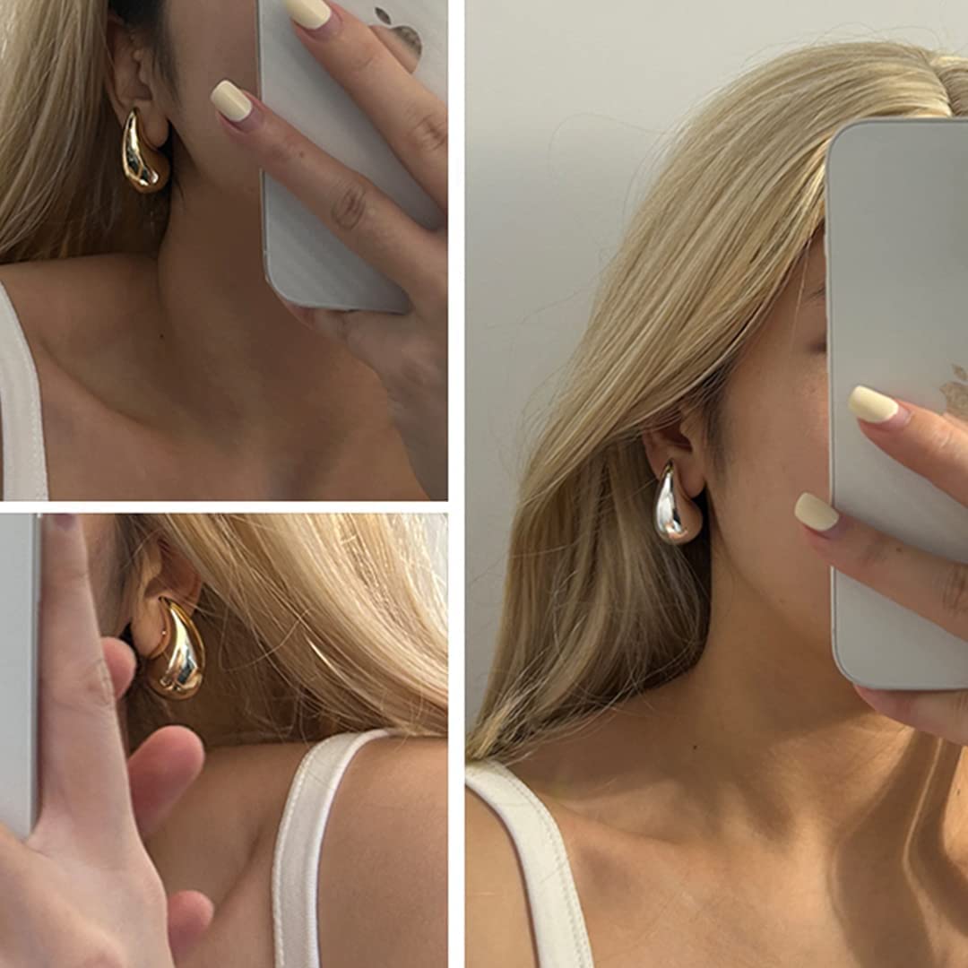 Teardrop Earrings Dupes for Women Gold Chunky Hoop Earring Dangle Earrings Water Drop Hypoallergenic Earring for Women