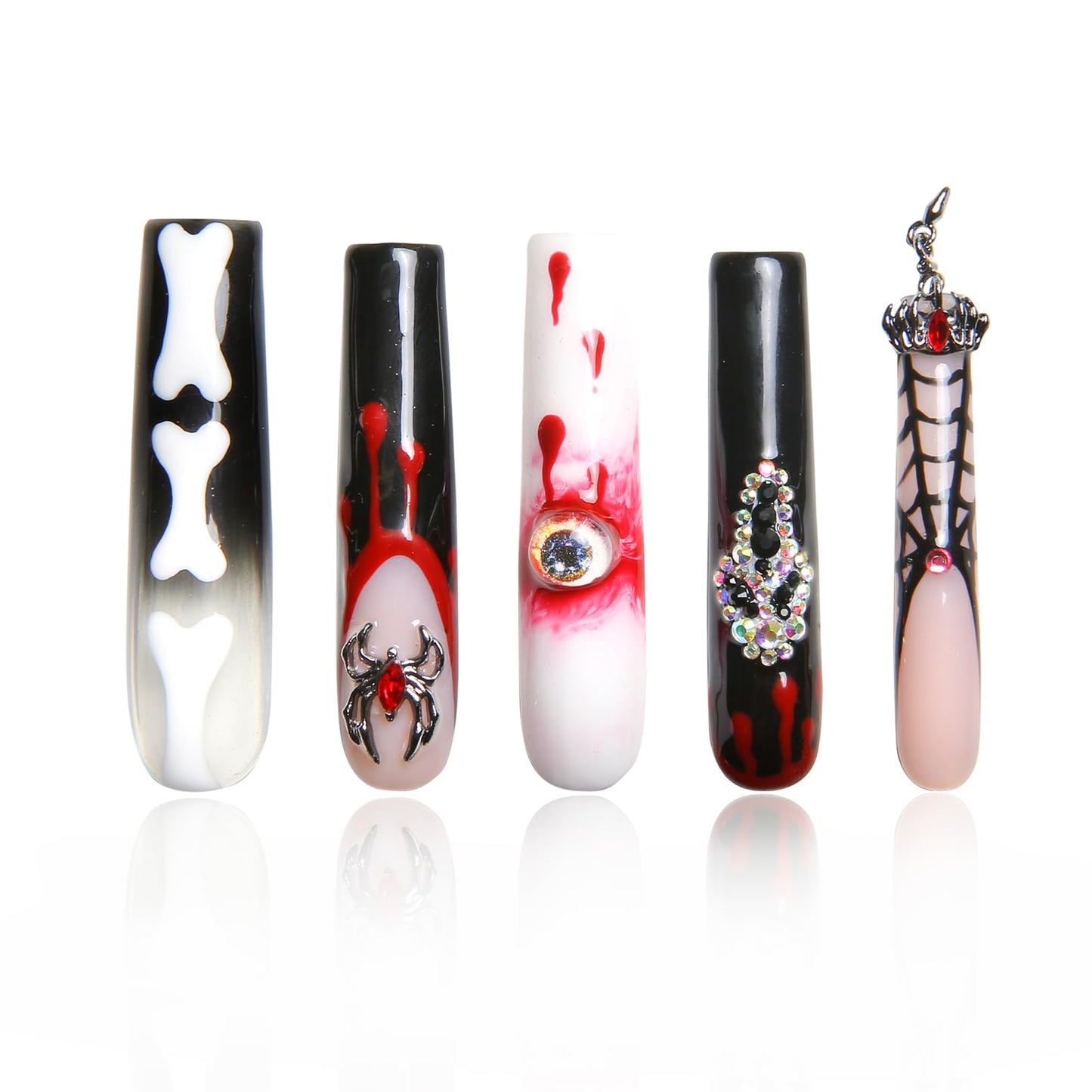 LOVFUL Press on Nails Final Destination | Handmade with Full Covered Crystals | Reusable Fake Nails | Square Long 2.2 in | H133-M