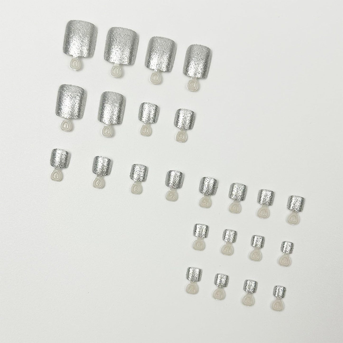 IMRAIN Glitter Press on Toenails Short Square Fake Toe Nails Full Cover Artificial Glossy False Toe Nails Solid Silver Stick on Nails Shiny Summer DIY Nail Art 24Pcs