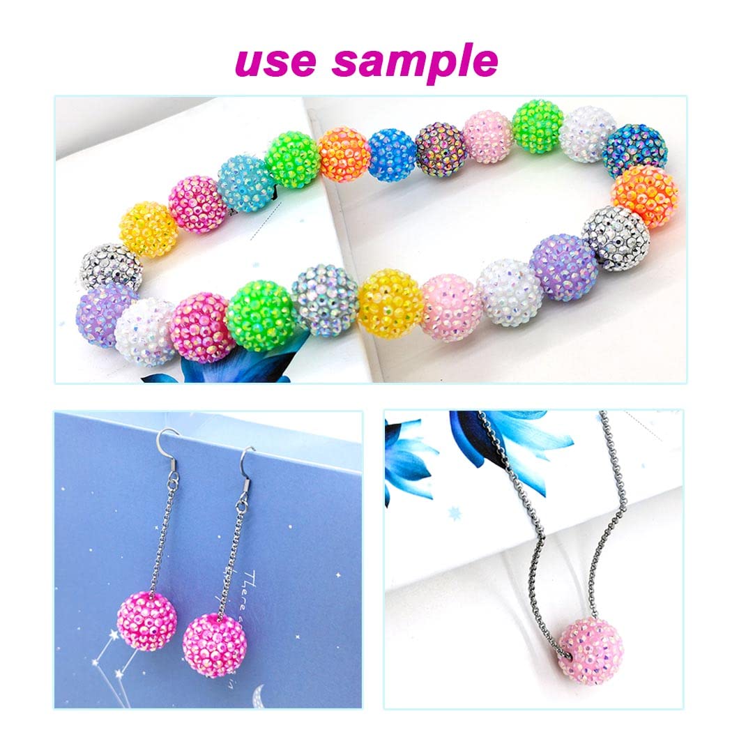20mm Rhinestone Beads 50pcs Beaded Pens Beads Chunky Bubblegum Large Spacer Charms Sparkle Bling Ball Bulk Mix Colors Randomly (20mm)