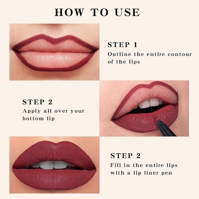 Kaely 2Pcs Dark Red Longwear Liquid Lip Liner Waterproof, 24 Hour Long Lasting Lip Liner Stain Marker Pen, 2-in-1 Matte Semi Permanent Lipliner & Lipstick, Vegan & Cruelty-Free, 01+06