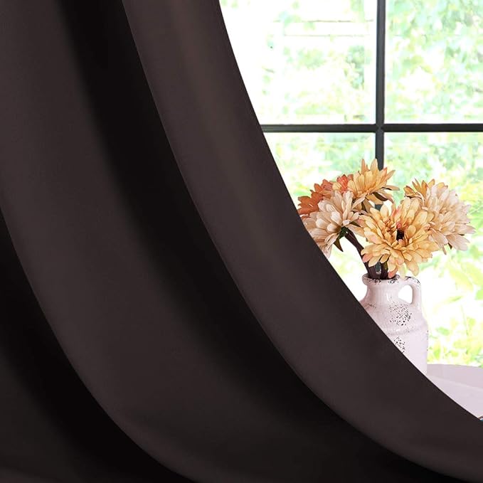NICETOWN Room Darkening Curtains for Kitchen, Toffee Brown, Set of 2, 42 inches Wide by 50 inches Long, Window Treatment Thermal Insulated Solid Grommet Room Darkening Curtains/Drapes for Bedroom