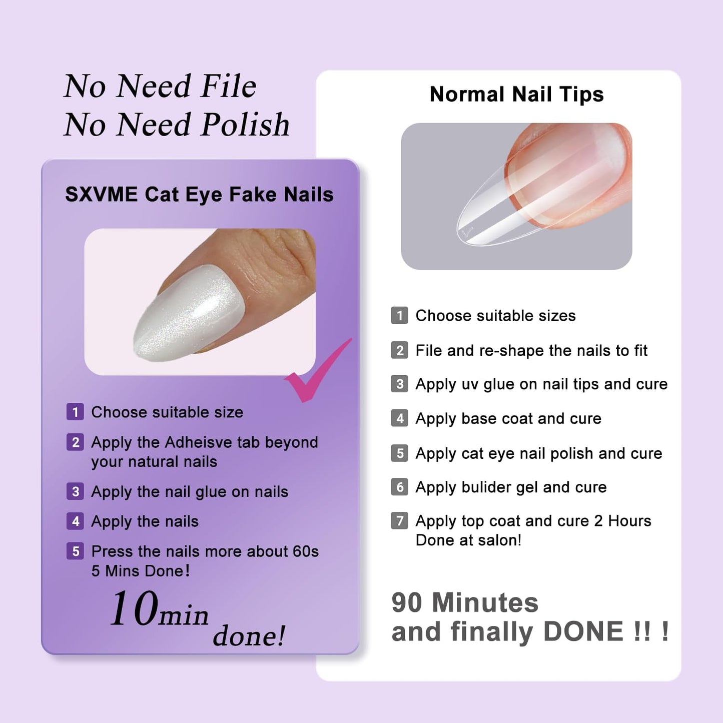 SXVME Cat Eye White Press On Nails Short Almond Shaped - 30Pcs Stiletto Fake Nails Acrylic Press ons Natural Thick Gel Nails Short Glue on Nails Opaque Glitter False Nails for Women No Glue