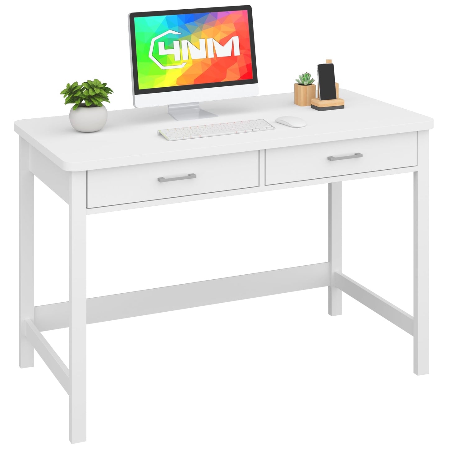 4NM 39.4" Computer Desk with Drawer, Morden White Home Office Desk, Study Writing Table with Storage for Small Spaces,Vanity Desk Makeup Table for Bedroom - White