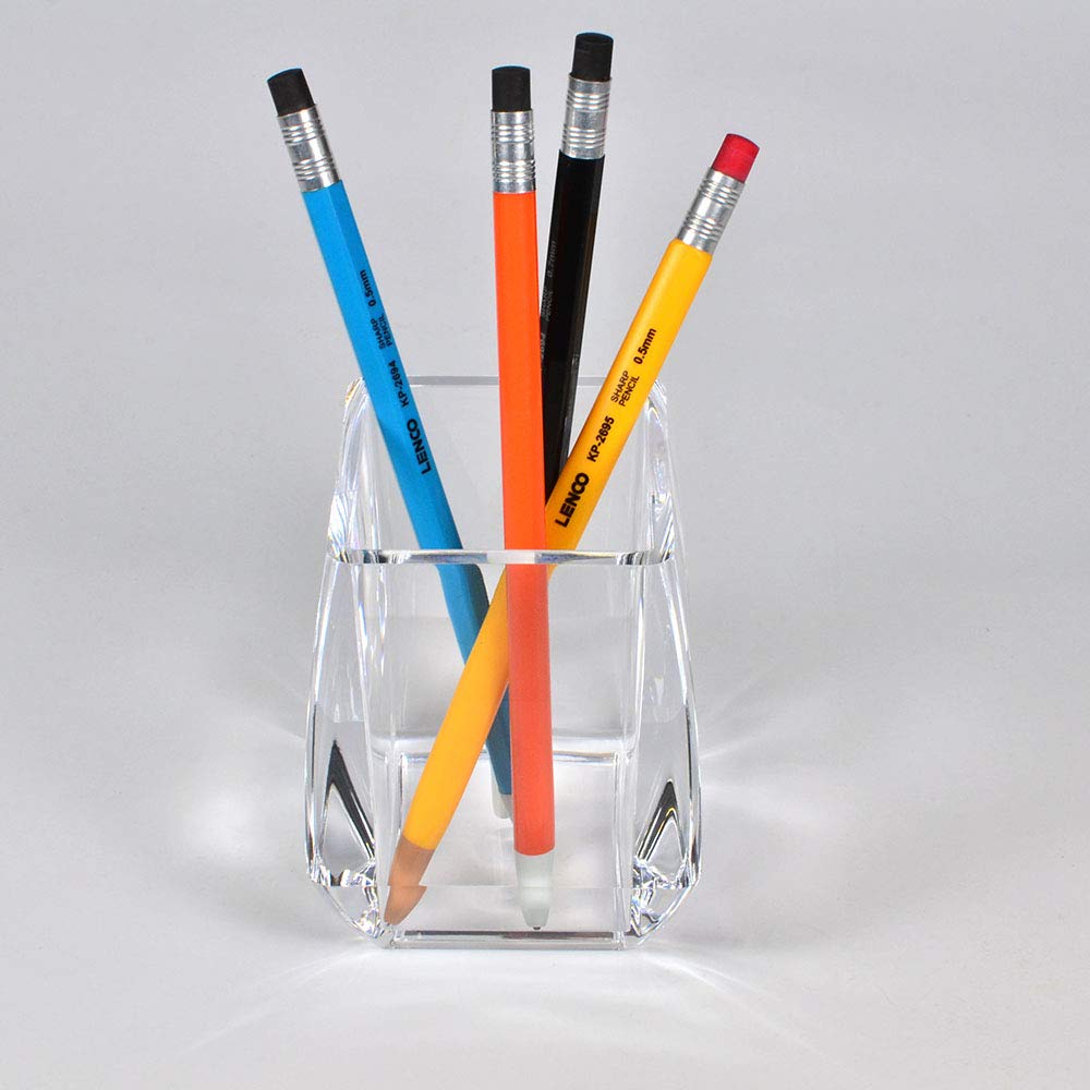 COM. TOP - Acrylic Pen Holder, Clear Desk Pen Cup, Office Supplies, Stationery Organizer, Makeup Brush Holder, 2 pack