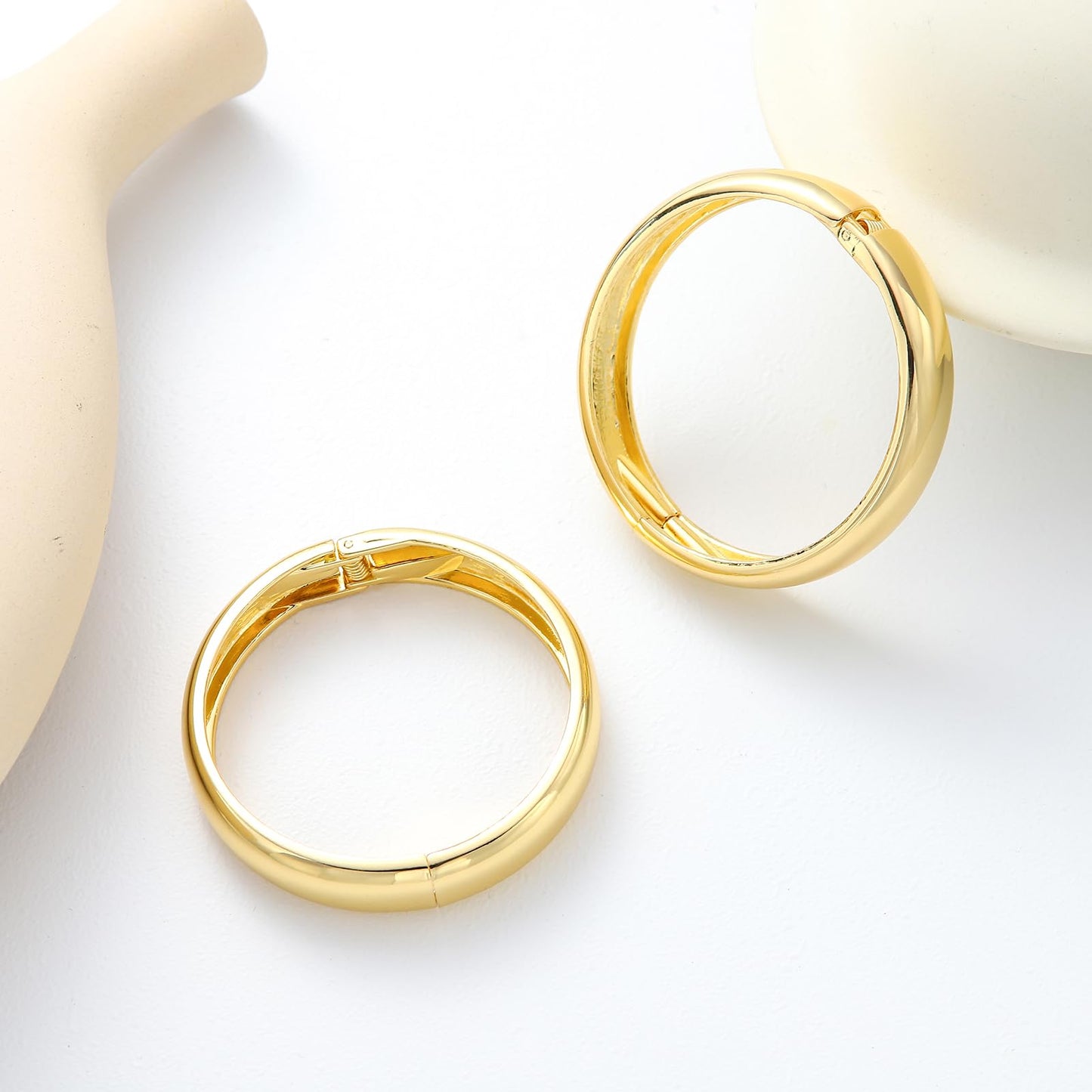 AYWFCBF 14K Gold Plated Chunky Bracelets for Women | Bold Dome Bangles | Trendy Hinged Cuff Open Wide Chunky Gold Bracelet Stack | Arm Cuff Jewelry for Women | 2-Pack Bangles