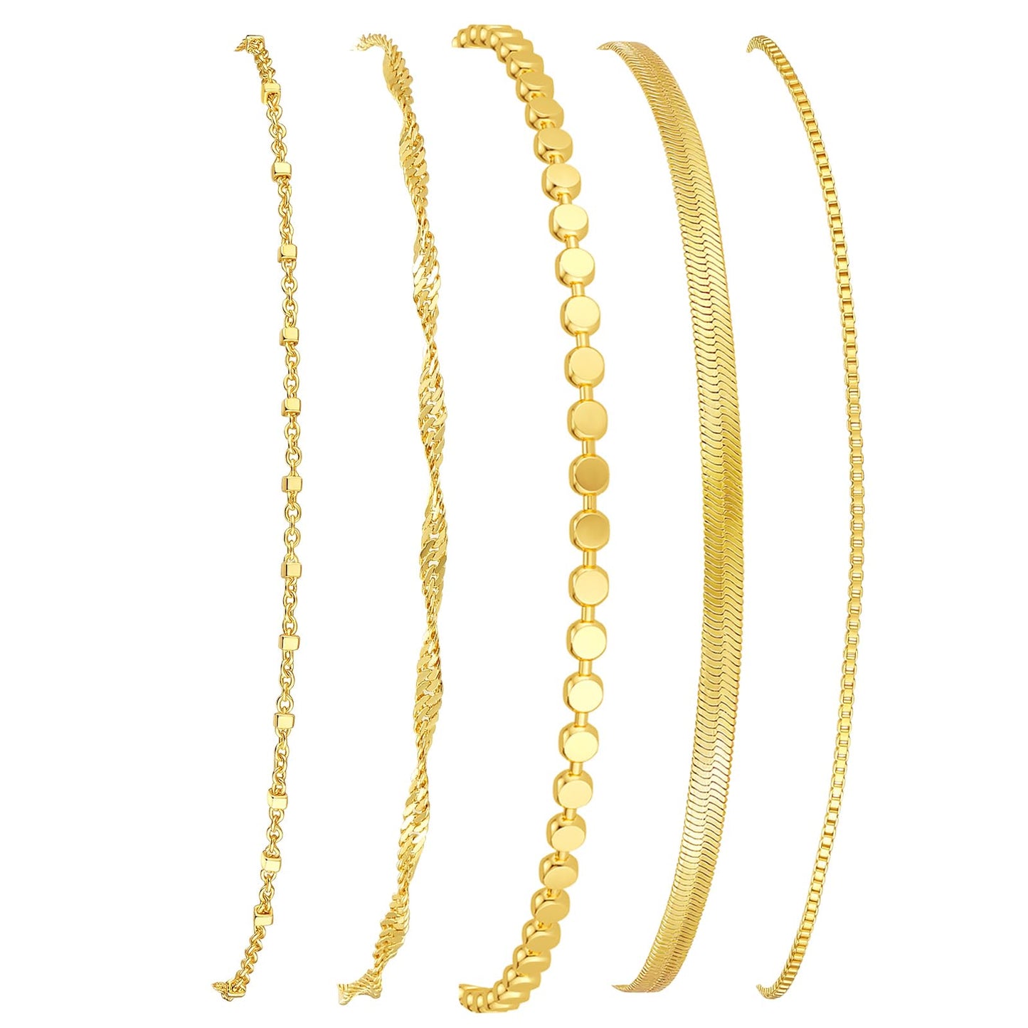 Striviio Gold Bracelets for Women, 14K Gold Plated Stackable Bracelet Stack Set Adjustable Charm Small Square Chain Snake Link Layered Waterproof Jewelry Sets Gifts