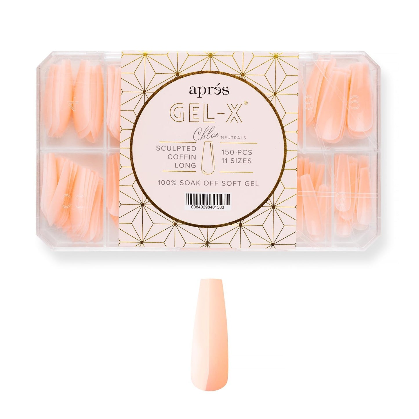 Apres Neutrals Gel-X Chloe Box Of Nail Tips, 11 Sizes 00-9, Soft Gel Tip Box (150pcs) (Sculpted Coffin Long, 150)