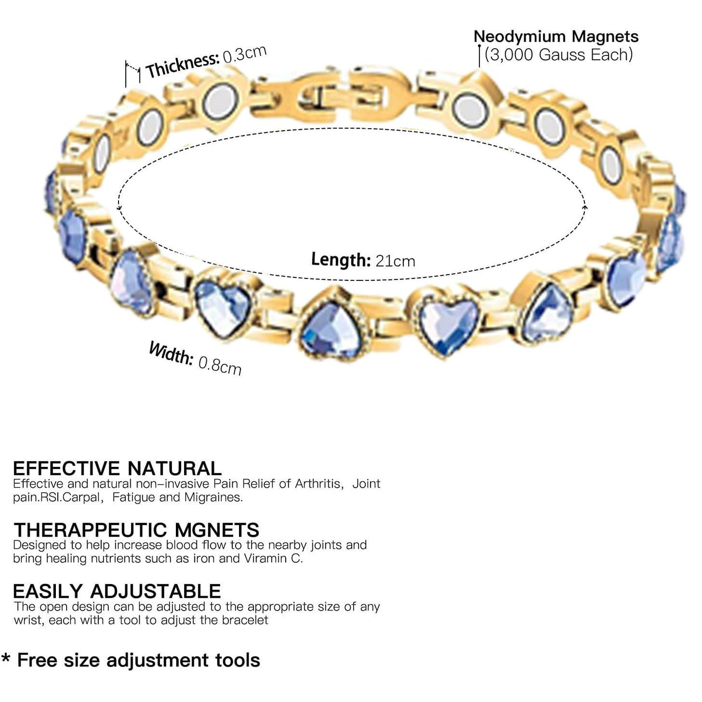 Copper Bracelet for Women, 99.99% Pure Copper Megneetic Bangle Arthritis, Effective Neodymium Lympunclog, Titanium Steel Heart Crystal Bracelets, Pulsera de Cobre para Mujer