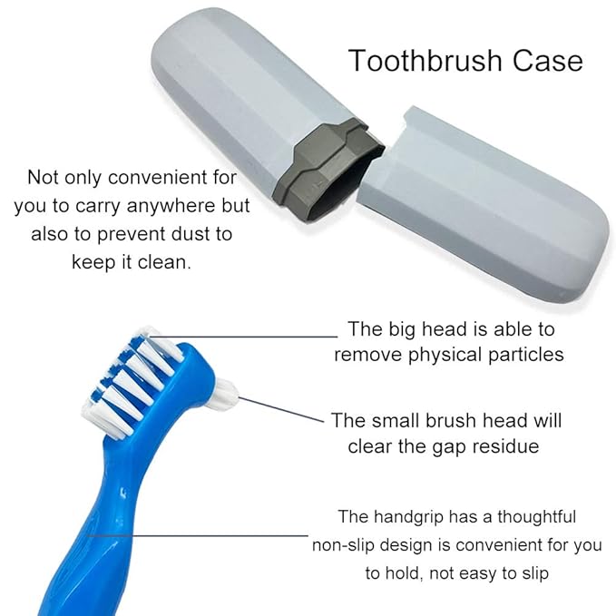 Denture Case Kit - 2 Bath Cups, 2 Brushes & 2 Portable Toothbrush Boxes, Retainer Bath With Lid, Cleaning Boxes, Travel Toothbrush Kit