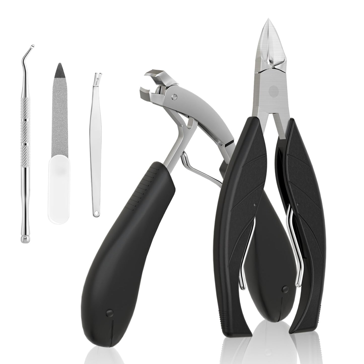 Heavy Duty Toenail Clippers for Seniors, Angled Head Long Handle Nail Clipper Set for Thick Toenails, Ingrown Toenail Care Tool for Elderly Men Women