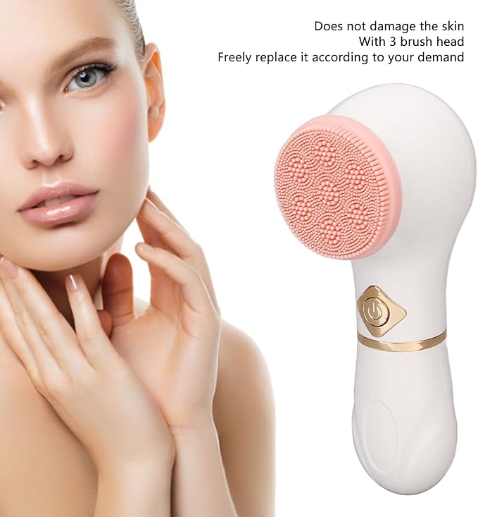 Facial Cleansing Brush with 3 Brush Head, Battery Operated Electric Facial Cleanser Brush Face Scrubber for Exfoliating, 6000RPM Rotating Speed, Skin Washer Gifts