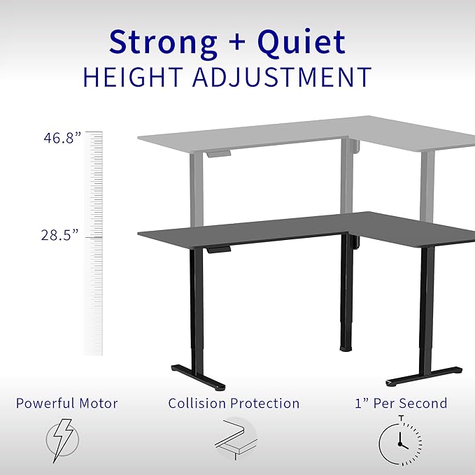 VIVO Corner Standing Desk, 75 x 63 inch Reversible L-Shaped Workstation, Electric Height Adjustment, Home, Office, and Reception Rooms, Dark Walnut Table Top Black Frame, DESK-E3CTD-75