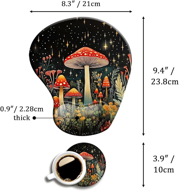 Ergonomic Mouse Pad with Wrist Support,Mouse Pad with Wrist Rest and Coaster Set,Office Supplies Non-Slip Mouse Pads for Desk, Non-Slip Comfortable,Mushroom Star