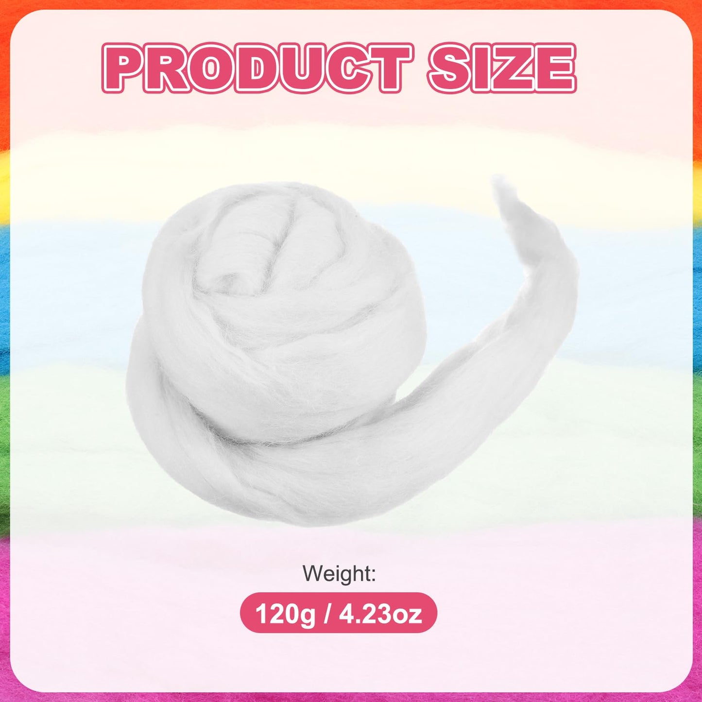 MECCANIXITY Wool Roving Yarn Soft Felting Wool 120g/4.23oz Pure Chunky Roving Yarn for Needle Felting Knitting Blanket Spinning Weaving Art DIY Craft White