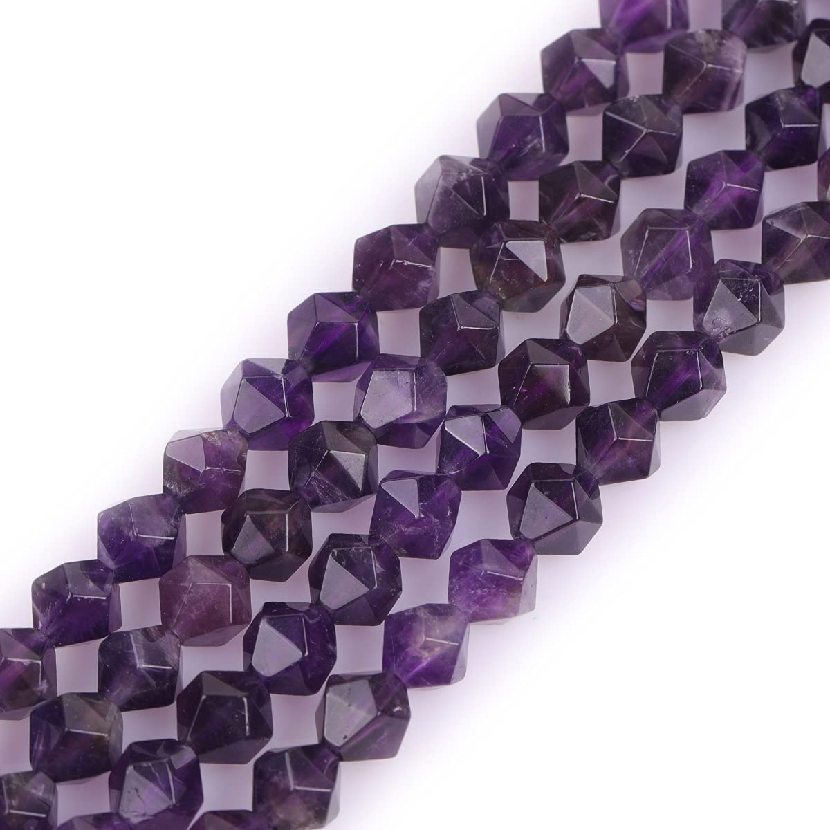 GEM-Inside Natural 8mm Amethyst Gemstone Loose Beads Faceted Purple Square Cambay Crystal Energy Stone Power for Jewelry Making 15"