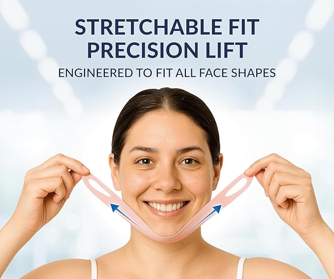 Stylia V Line Lifting Collagen Mask - Lift, Firm & Contour Jawline - Tightening Double Chin Strap with Hyaluronic Acid & Aloe - Neck Lift & Face Tightening Mask - Jawline Shaper Face Lift Tape (7PC)