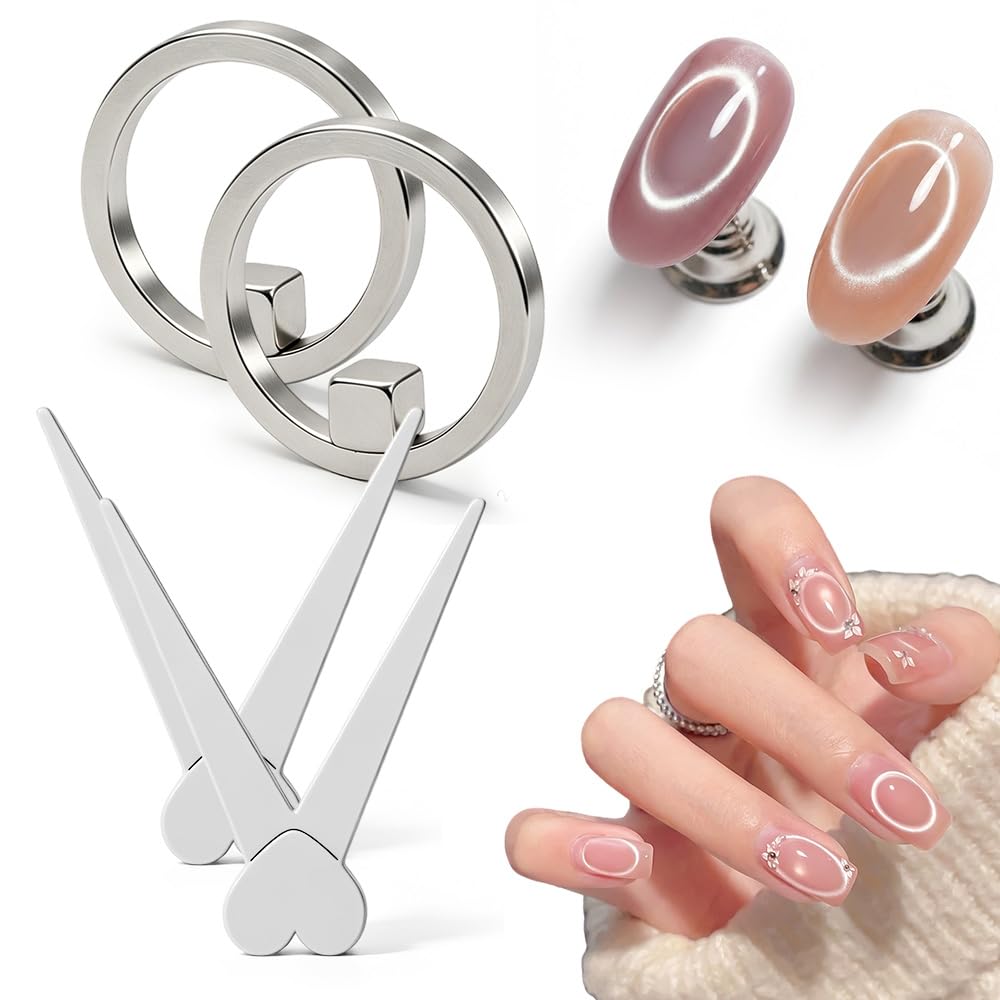 2026 New Ring-Shaped Cat Eye Magnet for Nails,Circular Magnet & Two Tip Scissor Tool for Cat Eye Gel Polish, Home DIY, Beginners & Nail Artists (3 Ring + 3 French magnet)