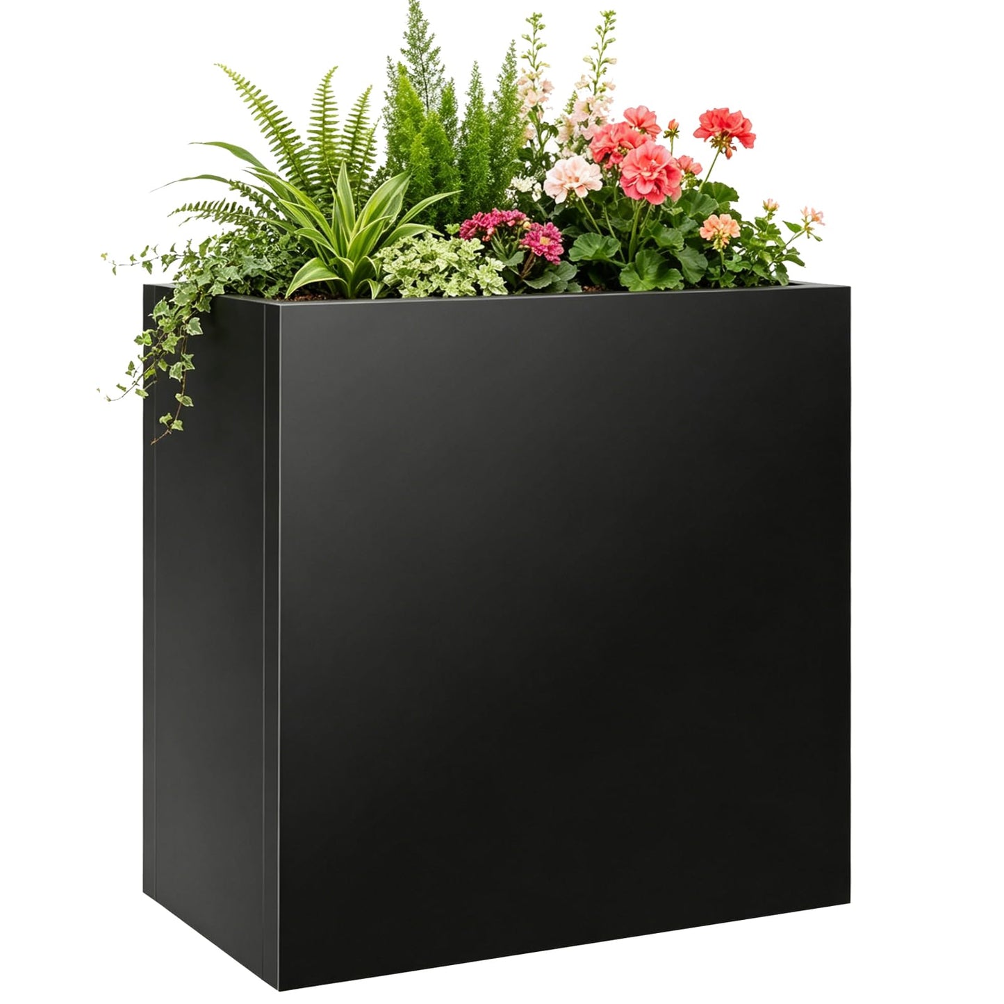 Meyoppm 28"x12"x28" Large Metal Planter Box, Heavy-Duty Rust Resistant Steel Planter with Drainage Hole, Modern Rectangular Planter for Outdoor Indoor Patio Garden Yard (Black)