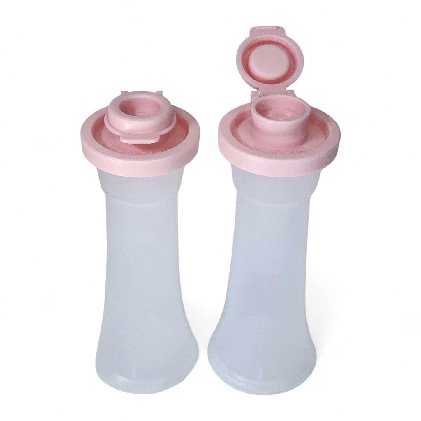 Tupperware Mini 4 Inch Hourglass Salt and Pepper Shakers Powder Pink Seal