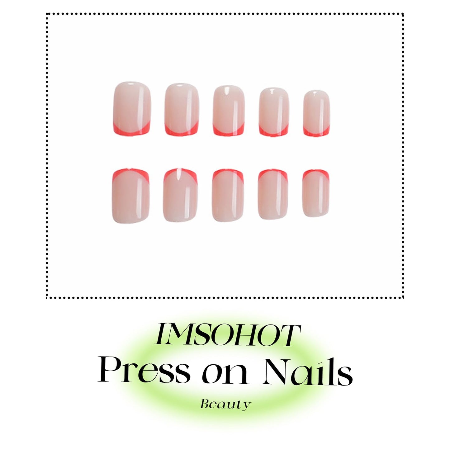 IMSOHOT Press on Nails Short Square Fake Nails Coral Pink French Tips False Nails Squoval Glossy Acrylic Full Cover Nude Artificial Stick on Nails for Women Girls 24Pcs