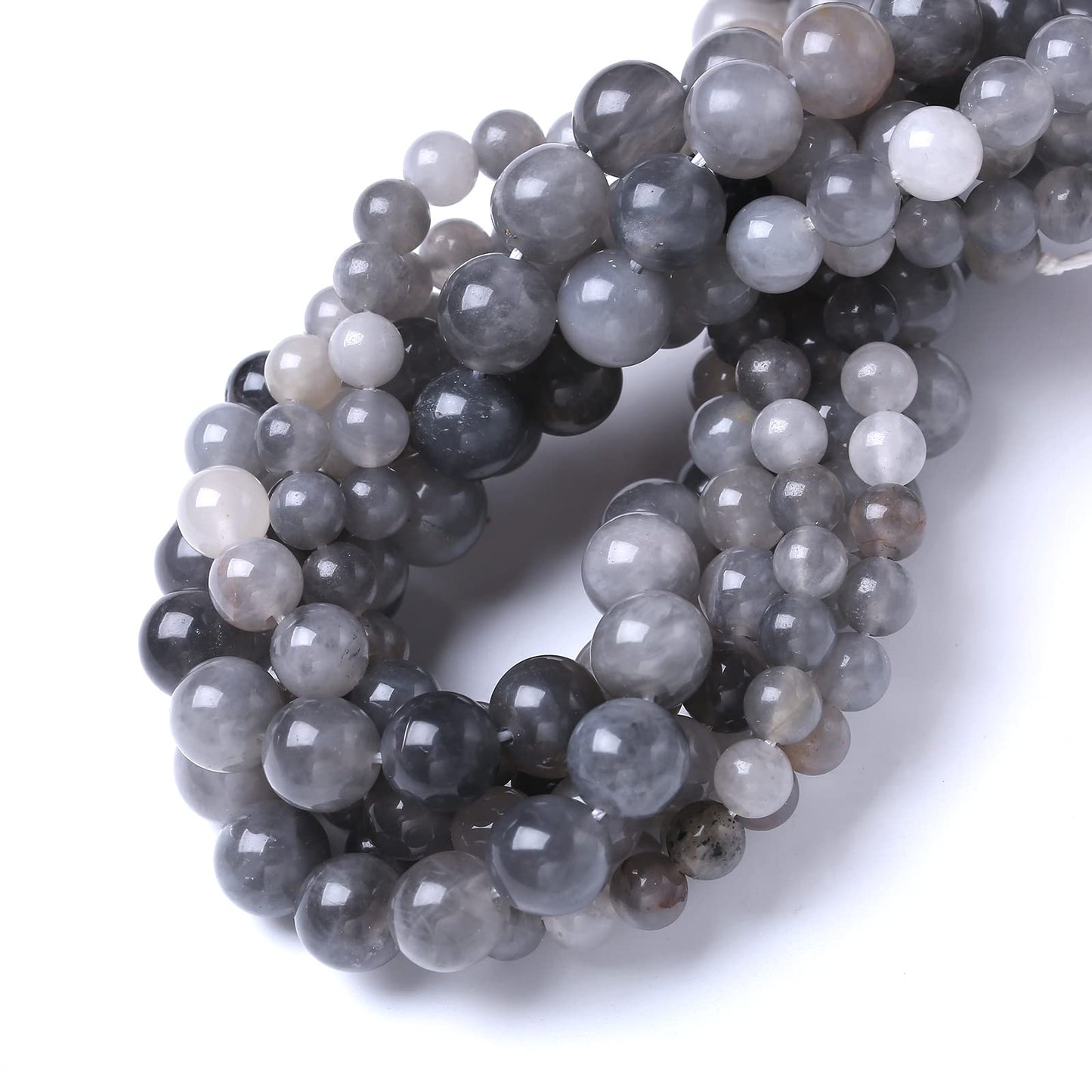 35PCS 10MM Natural Grey Crystal Beads Round Loose Stone Beads for Jewelry Making DIY Energy Stone Healing Power Bracelet 15"