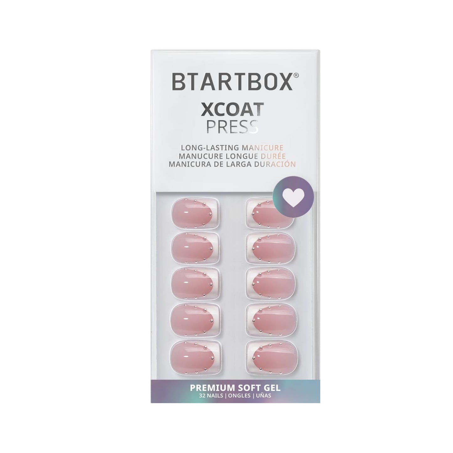 BTArtbox French Tip Press On Nails - Steadfast Vow, Lamp-Curable 4-Week Wear Pink Short Square Press On Nails with Glue and Adhesive Tabs, Easy-to-Apply in 16 Sizes - 32 Nails All-in-One Kit