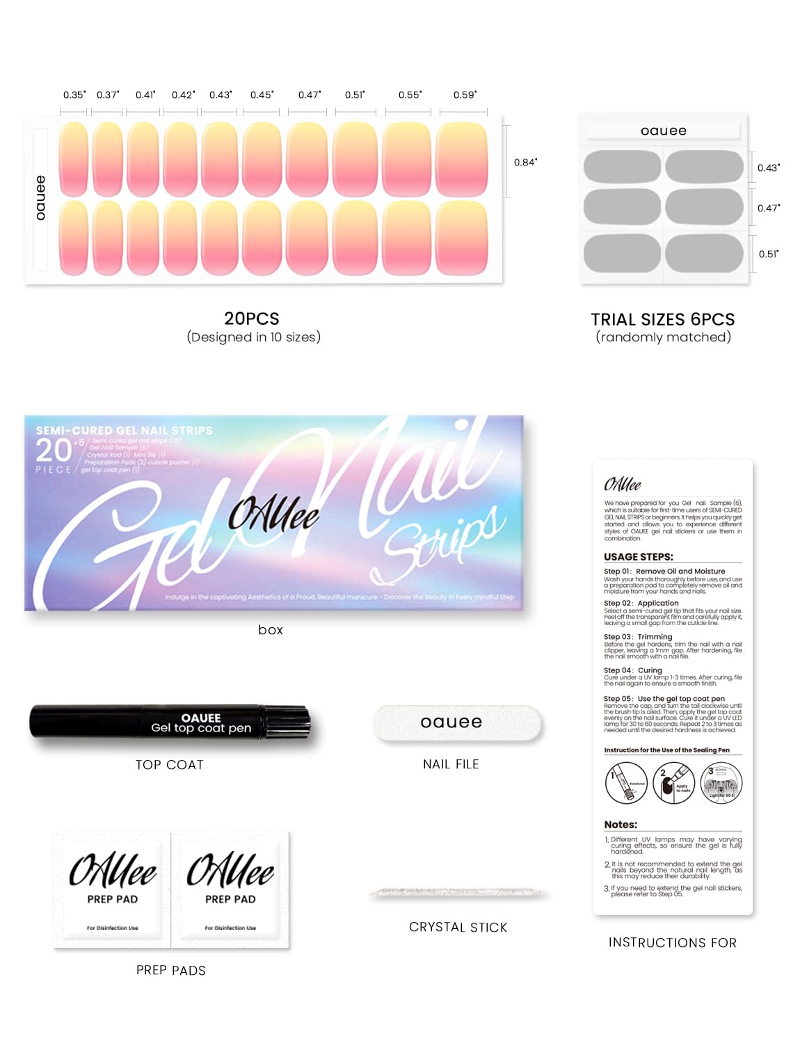 Oauee Semi Cured Gel Nail Strips | Built-In Gel Top Coat | UV Light Required | Salon Quality, Easy Application And Removal (Peach Hush）