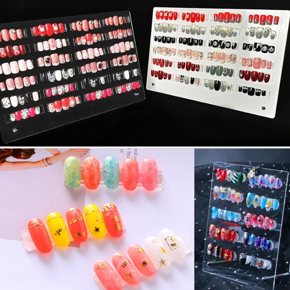 1Pcs White Acrylic Nail Art Display Holder, BetterJonny 50Pcs Nail Stand with 3M Double Sided Tape for Professional Salon False Nail Sample Display