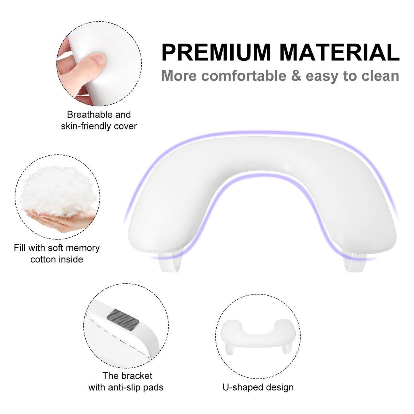 Nail Arm Rest for Nails Tech,U Shaped Manicure Nails Arm Rest Stand,Cozy Leather Hand Rest Holder for Nail Tech Manicure Salon Tools,Detachable Bracket (White)