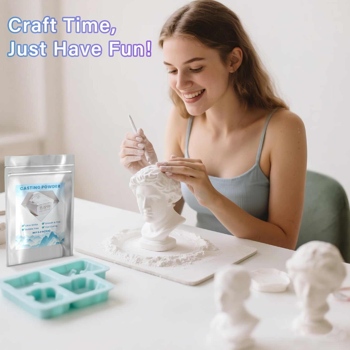 Eco Resin Casting Powder 1KG, 30 Minutes Demold Fast Curing Plaster of Paris, Plaster Powder Casting Kit for DIY Home Art