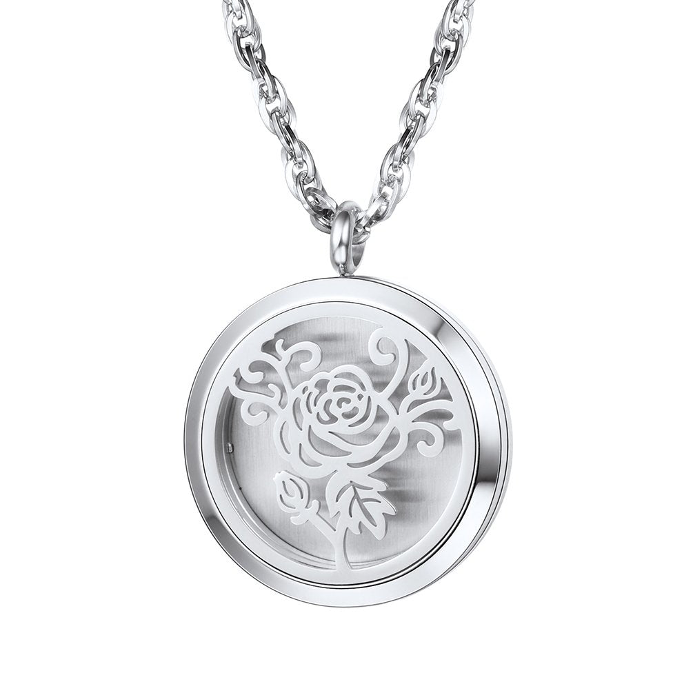 PROSTEEL Diffuser Aromatherapy Necklace Perfume Locket Pendant Charm Stainless Steel Delicate Rose Flower Women Jewelry